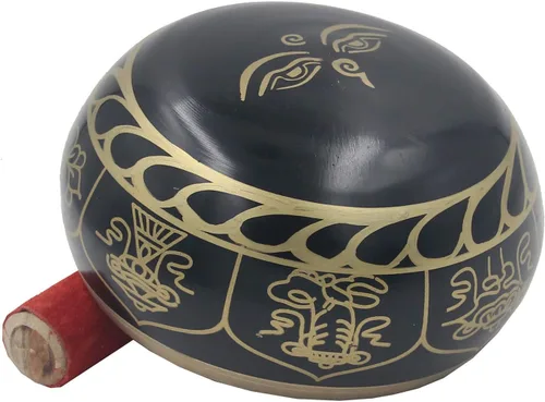Miniatura 2 de Cuenco tibetano extra grande de meditación pesada con 8 símbolos de la suerte con mazo y cojín de seda
