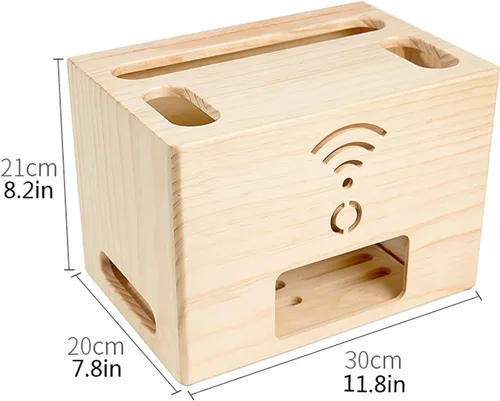 Miniatura 2 de Cable Organizer Box Wooden Power Cable Box Wireless Router Rack Home Office Power Strip Storage Box Double-Layer Cable Management Box, Hide