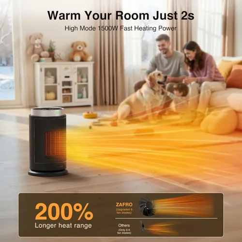 Miniatura 2 de ZAFRO Calentador de espacio, calentadores eléctricos portátiles ultra silenciosos para uso en interiores con termostato, calor rápido y gran angular