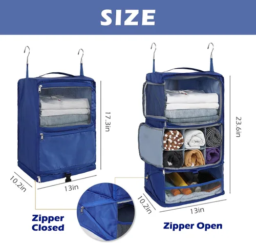 Miniatura 2 de Surblue Estantes colgantes Bolsa de almacenamiento de viaje Cubo de embalaje de compresión para maleta plegable con capa de extensión de gran