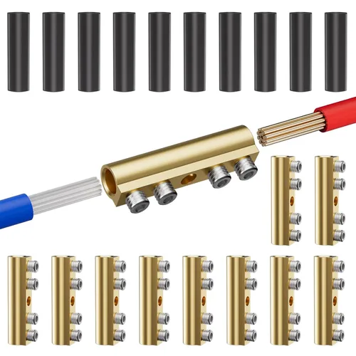 GKG Conectores de tope termorretráctiles tipo tornillo fijo, kit de conectores de alambre calibre 10-6 AWG, terminales de latón 80A, empalme de