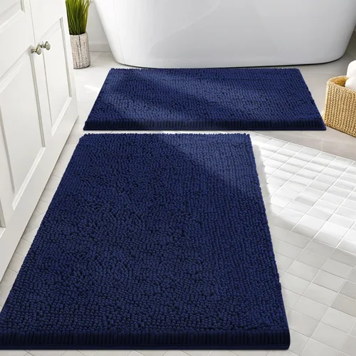 Miniatura 23 de Smiry Juego de 2 alfombras de baño, felpilla suave y absorbente, lavable a máquina, antideslizantes, para bañera, ducha y suelo