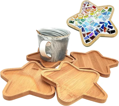 Miniatura 9 de 4 posavasos de bambú de mosaico para manualidades, bandejas de base en blanco, posavasos para beber, posavasos para plantas, placa de arte