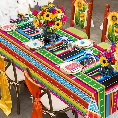 Miniatura 3 de 3 piezas de mantel de fiesta mexicana de 54 x 108 pulgadas, decoración de fiesta de Cinco de Mayo, mantel de taco nocturno de cumpleaños, mantel