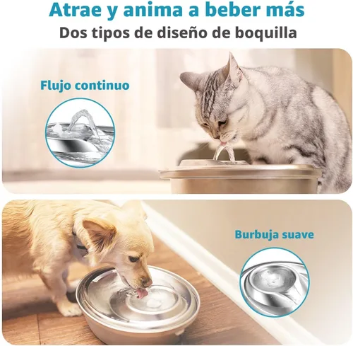 Miniatura 3 de ORSDA - Fuente de agua de acero inoxidable para gatos, fuente para mascotas de 2 litros para gatos en interiores, dispensador de agua para perros