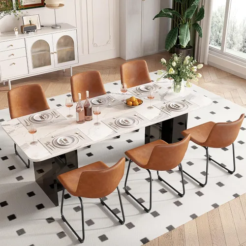 Miniatura 11 de REONEY Juego de 2 sillas de comedor, sillas de comedor sin brazos de piel sintética con respaldo, silla moderna de cocina comedor de 18 pulgadas