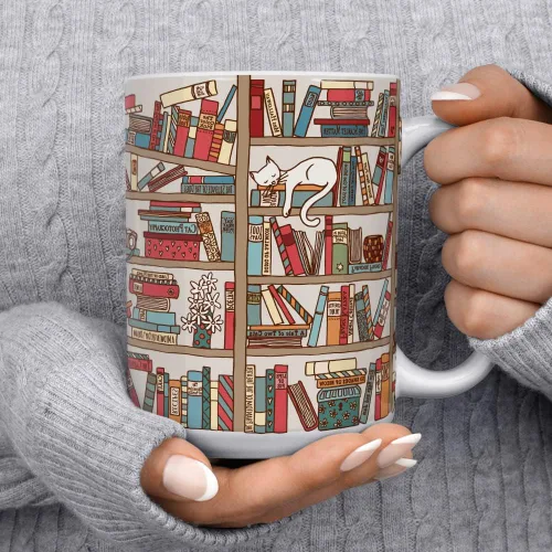 Miniatura 2 de Loftipop Book Lover - Taza de café, libro Bibliófilo, libro Bibliófilo, libros y gatos (15 onzas)