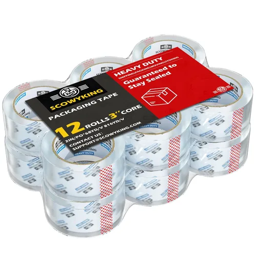 Miniatura 17 de 2 rollos de cinta de embalaje transparente, 4,7 cm x 62 m, 0,07 mm de grosor - Cinta de envío resistente para mudanzas, sellado de cajas, embalaje