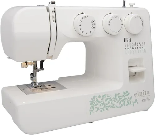 Elnita EM16 - Máquina de coser mecánica con 16 puntadas, enhebrador de agujas integrado y brazo libre convertible; ligera y portátil para todas las