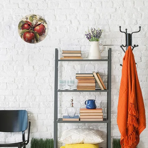 Miniatura 4 de Reloj de pared sin tictac de 10 pulgadas – Reloj redondo silencioso de cuarzo con pilas de manzanas vintage para el hogar, oficina, cocina, aula