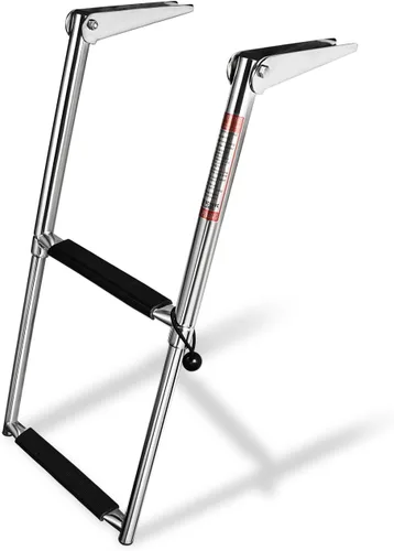 Miniatura 8 de YOUNG MARINE Escalera telescópica y plegable de acero inoxidable de 4 escalones con estribo de plástico blanco, montaje sobre plataforma