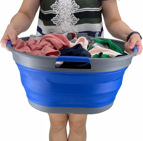 Miniatura 5 de SAMMART Cesta plegable de plástico para la ropa sucia de 25 L (6.6 galones) - Contenedor/organizador plegable - Tina de lavado portátil - Cesto que