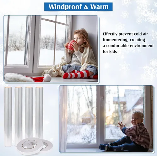Miniatura 3 de Frienda Kit de aislamiento de ventana de 2 rollos para invierno, cada rollo de 62 x 210 pulgadas, kit de aislamiento de plástico para ventanas