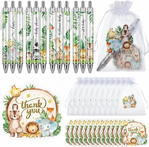 Miniatura 11 de Chuangdi 50 juegos de regalos de baby shower para invitados, incluye 50 bolígrafos, tarjetas de agradecimiento y bolsas de organza, Abeja
