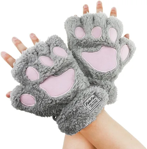 Miniatura 10 de FakeFace Lindos guantes de felpa de piel sintética sin dedos para niñas y mujeres