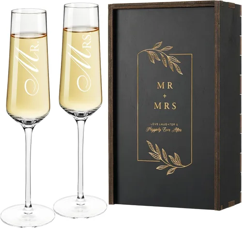 Miniatura 10 de AW BRIDAL Regalos de boda para parejas 2026, regalo de compromiso para él y ella, juego de copas de champán y tazas de cerveza de vidrio esmerilado