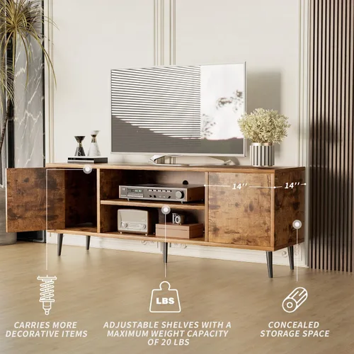 Miniatura 5 de JUMMICO Soporte de TV para TV de 65 pulgadas, soporte de TV moderno de mediados de siglo, centro de entretenimiento con armario de almacenamiento