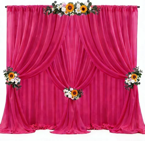 Miniatura 27 de Cortinas de fondo azul bebé de 10 pies x 10 pies, tela de gasa chiffon transparente sin arrugas, tela de fondo fotográfico drapeada para arco