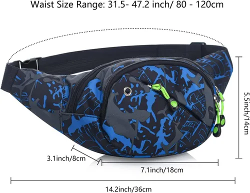 Miniatura 2 de Riñonera para hombres y mujeres, multifunción, resistente al agua, cinturón ajustable, para caminar y correr, Azul Patchwork, Clásico