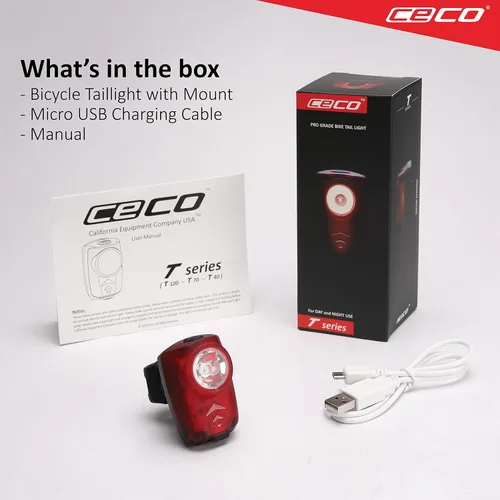 Miniatura 6 de CECO Luz trasera de bicicleta recargable USB súper brillante de 100 lúmenes, IP67 impermeable, FL-1 resistente a los impactos, calidad de grado