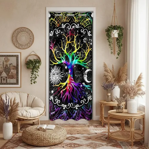 Miniatura 32 de Erosebridal Cortina de puerta de teñido anudado, cortina opaca bohemia, cortina exótica abstracta en espiral, elegante cortina hippie para puerta