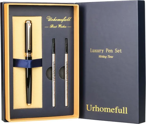 Bolígrafo Rollerball de Lujo Impresionante con Ribete de Oro de 24K, Punta Suiza con Repuestos de Tinta Negra, Juego de Bolígrafo Perfecto como