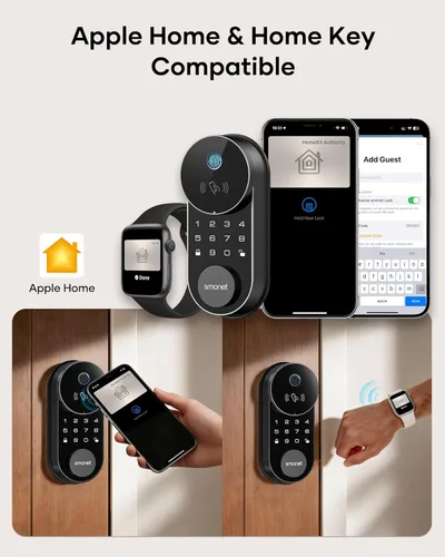 Miniatura 5 de SMONET Smart Lock AH1, cerradura de puerta de entrada sin llave con llave Apple Home, cerradura WiFi para puerta delantera, teclado de pantalla