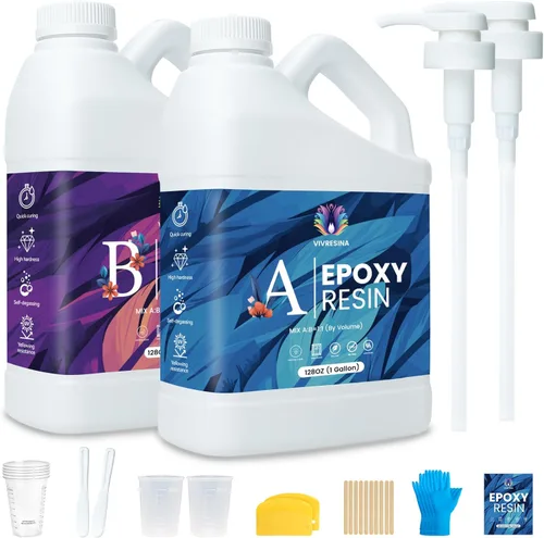 Miniatura 9 de Kit de resina epoxi de 1 galón con bomba de alto brillo, seguro para alimentos, transparente, sin burbujas, sin amarilleo, fácil de mezclar 1:1