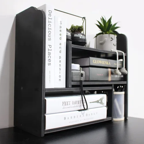 Miniatura 11 de YGYQZ - Estante de almacenamiento de oficina, organizador de escritorio, suministros de escritorio, lindo tocador, organizador ajustable y Negro