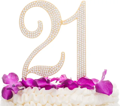 Miniatura 7 de Ella Celebration Decoración para pastel con el número 21 para suministros de fiesta de cumpleaños de 21 años e ideas de decoración (dorado)