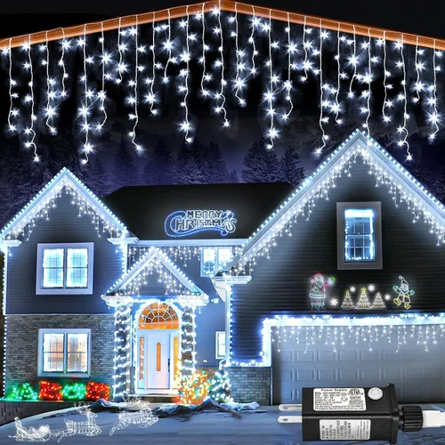 Miniatura 12 de Luces de carámbano, luces de Navidad de 33 pies con 400 LED, 75 caídas, 8 modos, enchufable e impermeable, para festividades, boda, fiesta, hogar