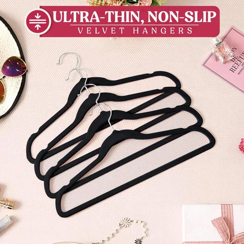 Miniatura 5 de LDC - Perchas de terciopelo negro, paquete de 30 unidades, antideslizantes, de alta calidad, para abrigos, pantalones, colgadores de fieltro