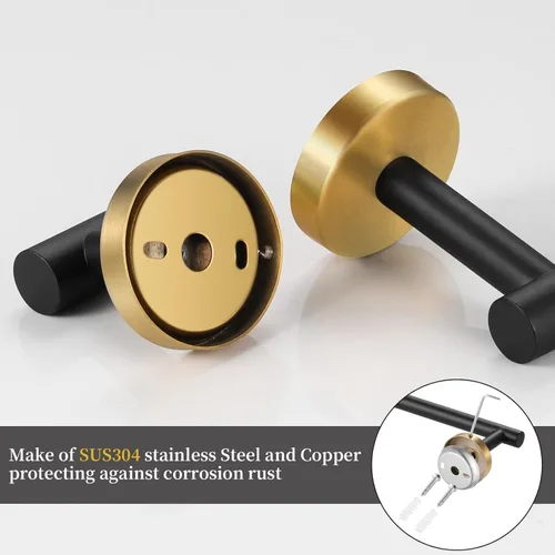 Miniatura 6 de Juego de accesorios de baño Hinmood Negro y Oro, juego de toallas que incluye 2 barras de toalla de 16 pulgadas, 2 soportes de papel higiénico, 2
