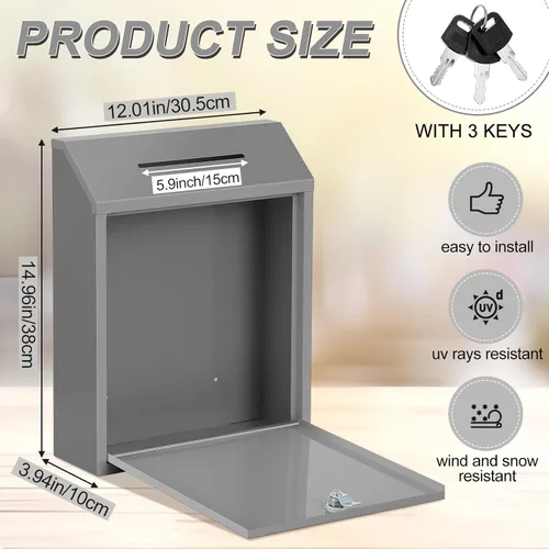Miniatura 2 de Yaocom Caja de Donaciones de Metal Segura para Colección de Efectivo, Caja de Sugerencias con Cerradura, Buzón Montado en la Pared, Contenedor