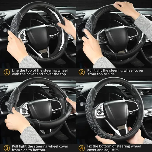 Miniatura 6 de West Llama - Funda para volante de automóvil (acolchado con diamante, negro y gris)