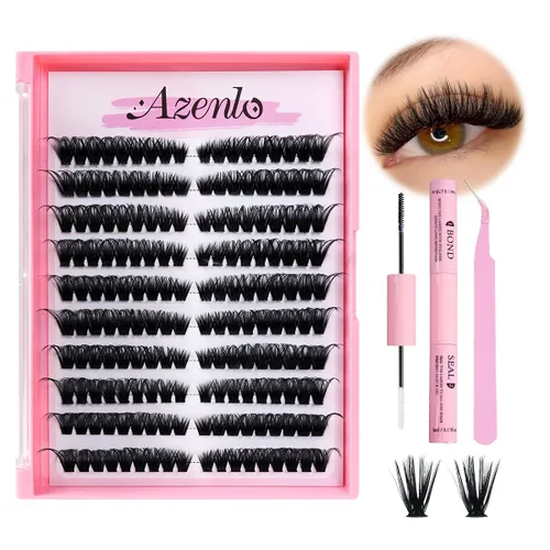Miniatura 17 de Extensiones de pestañas Azenlo 40D+60D en racimo, 240 unidades, kit de pestañas individuales, 10-16 mm, kit de pestañas en banda delgada