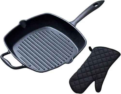 Miniatura 5 de Hierro fundido, sartén pre-sazonada con mango de silicona (8 pulgadas + 12 pulgadas)