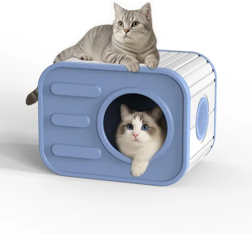Miniatura 8 de PatioZen Cama para gatos de interior, casa en cubo, resistente a la intemperie, refugio aislado de plástico con suelo elevado, apilable