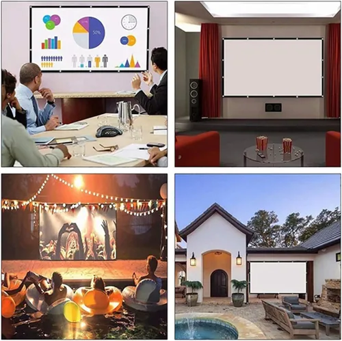 Miniatura 2 de Pissente Pantalla de proyector portátil, cortina de proyección HD plegable 16:9 con agujeros de perforación para cine en casa, películas al aire