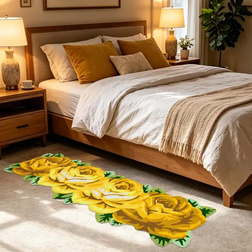 Miniatura 10 de Alfombrilla Abreeze con 4 rosas, alfombrillas con diseño de flores azul, hecha a mano, antideslizante (no se desliza), alfombrilla moderna, de puede