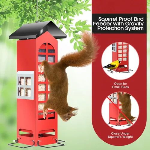 Miniatura 5 de Comederos para pájaros a prueba de ardillas, para colgar al aire libre, con puertos activados por peso, tubo cardenal de metal, comedero de semillas