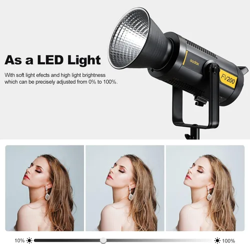 Miniatura 3 de Godox FV200 200W 2.4G Flash LED Light, CRI96+, TCLI 96+, 18000LUX, 5600K ± 200K, sincronización de alta velocidad 1/8000s, 8 modos de efectos