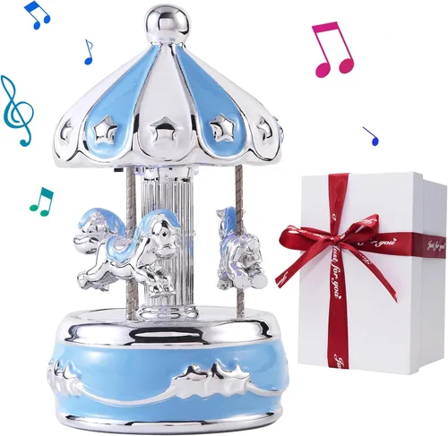 Miniatura 9 de Caja de Música de Carrusel Envuelta para Regalo, Carrusel Musical de Cerámica con Luces que Cambian de Color, Cajas de Música para Niñas, Niños