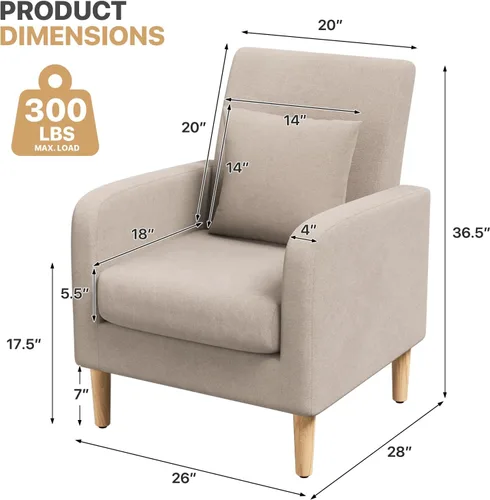 Miniatura 2 de Magshion Silla decorativa Mid-Century para dormitorio, cómoda silla de lectura para sala de estar, sillón tapizado de tela de lino, sofá individual