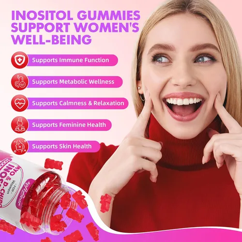 Miniatura 3 de softbear Suplemento de inositol para mujeres, gomitas de mio-inositol y D-Chiro inositol de 1000 mg con vitamina D3 para apoyo POCS y bienestar