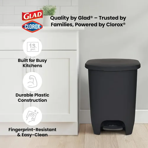 Miniatura 7 de Glad Paquete de 2 botes de basura de 13 galones, cubos de basura de plástico para cocina con protección contra olores de tapa, manos libres