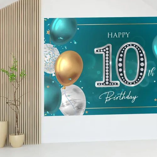 Miniatura 7 de HAMIGAR Fondo de pancarta de feliz cumpleaños número 10 de 6 x 4 pies, decoraciones de cumpleaños de 10 años, suministros de fiesta para niñas