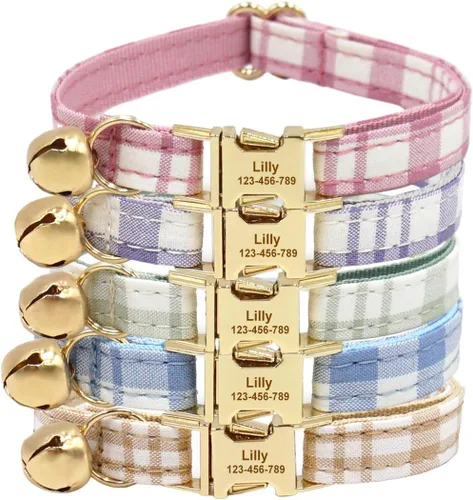Miniatura 10 de Collar de gato personalizado con nombre y número de teléfono grabado para gatito niño y niña Estilo de pana