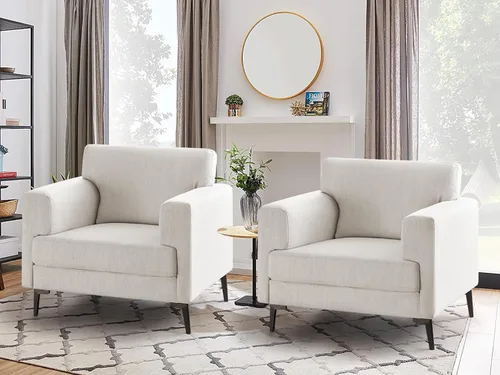 Miniatura 16 de CDCASA - Sillón Accent, juego de sillas modernas de mediados de siglo de tela de lino extragrande, cómodo sillón tapizado para lectura, juego