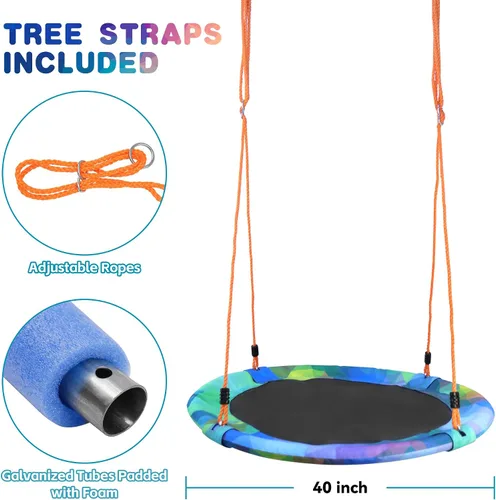 Miniatura 7 de Asiento de columpio de árbol de platillo de 40 pulgadas para niños, columpio para exteriores